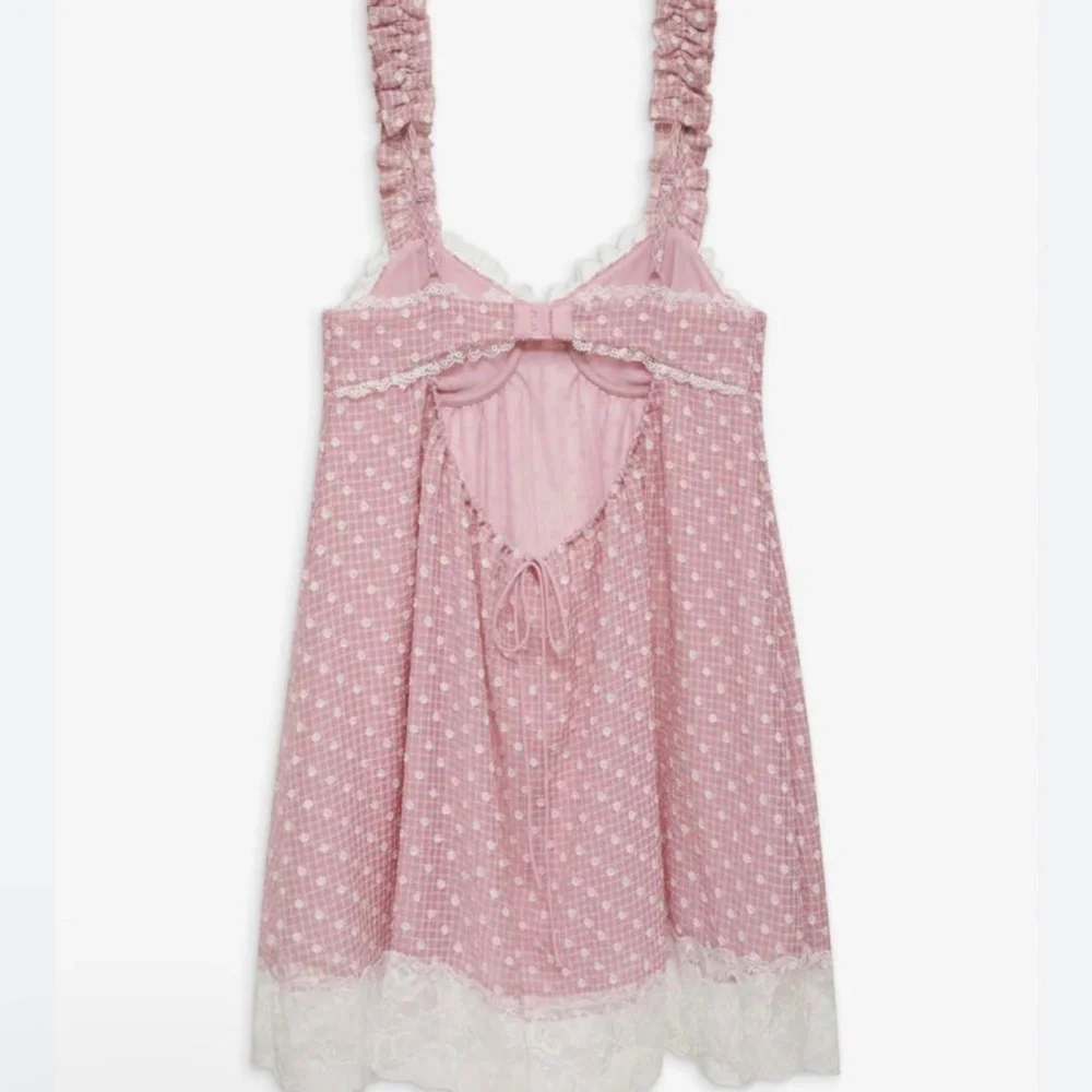 FOR LOVE AND LEMONS Melanie Pink Lace Babydoll Dress L Large NWT NEW - Picture 3 of 5
